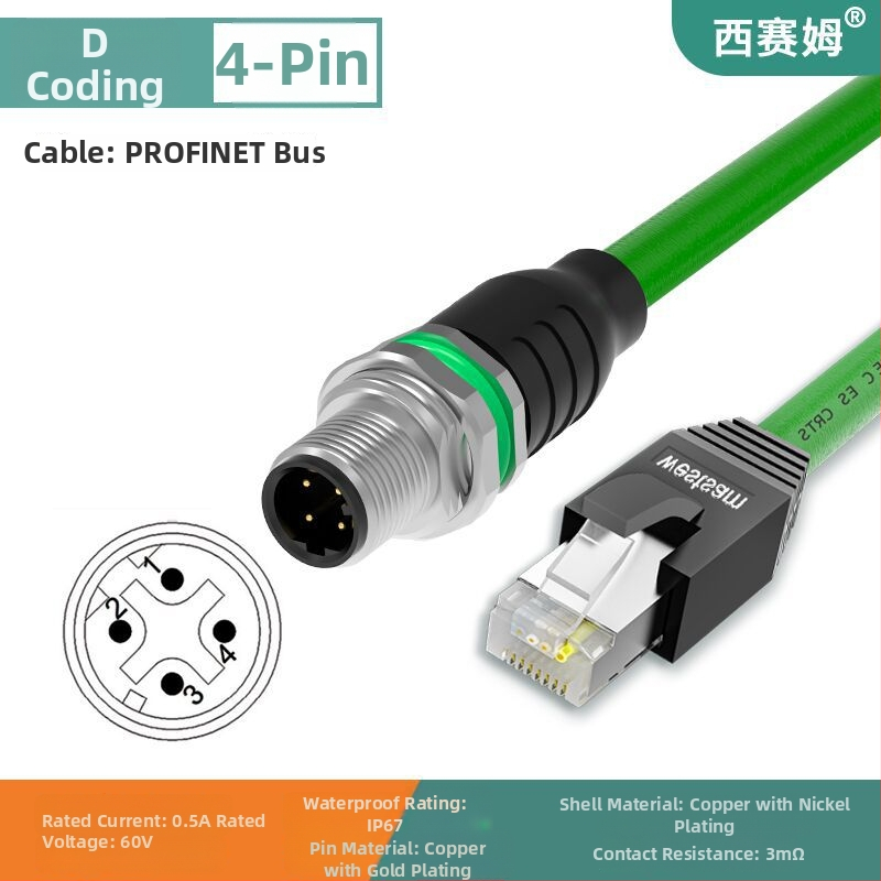 Conector cablu Fieldbus pentru Ethernet industrial CAT5e, verde, M12-4 pini, codare D către RJ45