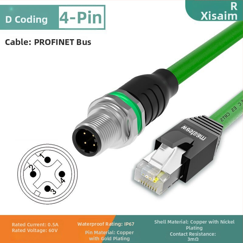 Conector cablu Fieldbus pentru Ethernet industrial CAT5e, verde, M12-4 pini, codare D către RJ45