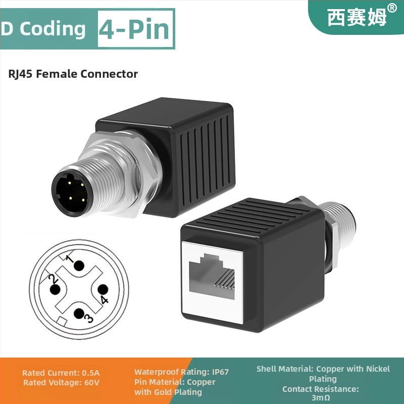 Conector cablu Fieldbus pentru Ethernet industrial CAT5e, verde, M12-4 pini, codare D către RJ45