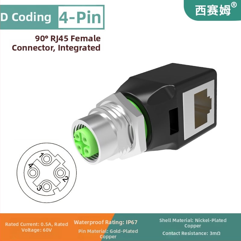 Conector cablu Fieldbus pentru Ethernet industrial CAT5e, verde, M12-4 pini, codare D către RJ45
