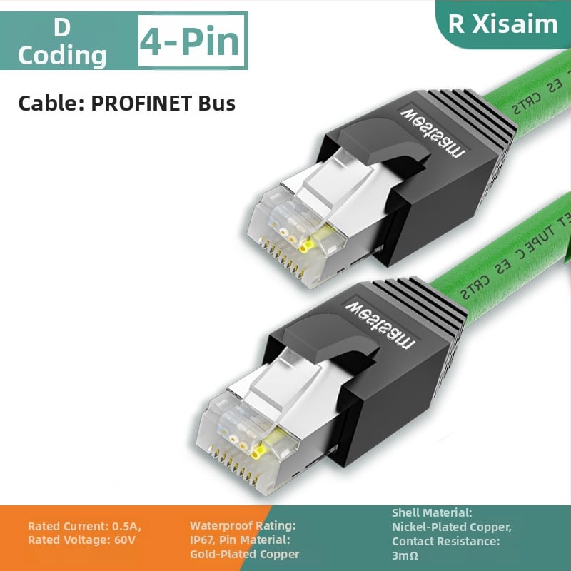 Conector cablu Fieldbus pentru Ethernet industrial CAT5e, verde, M12-4 pini, codare D către RJ45