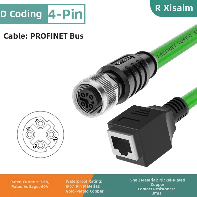 Conector cablu Fieldbus pentru Ethernet industrial CAT5e, verde, M12-4 pini, codare D către RJ45