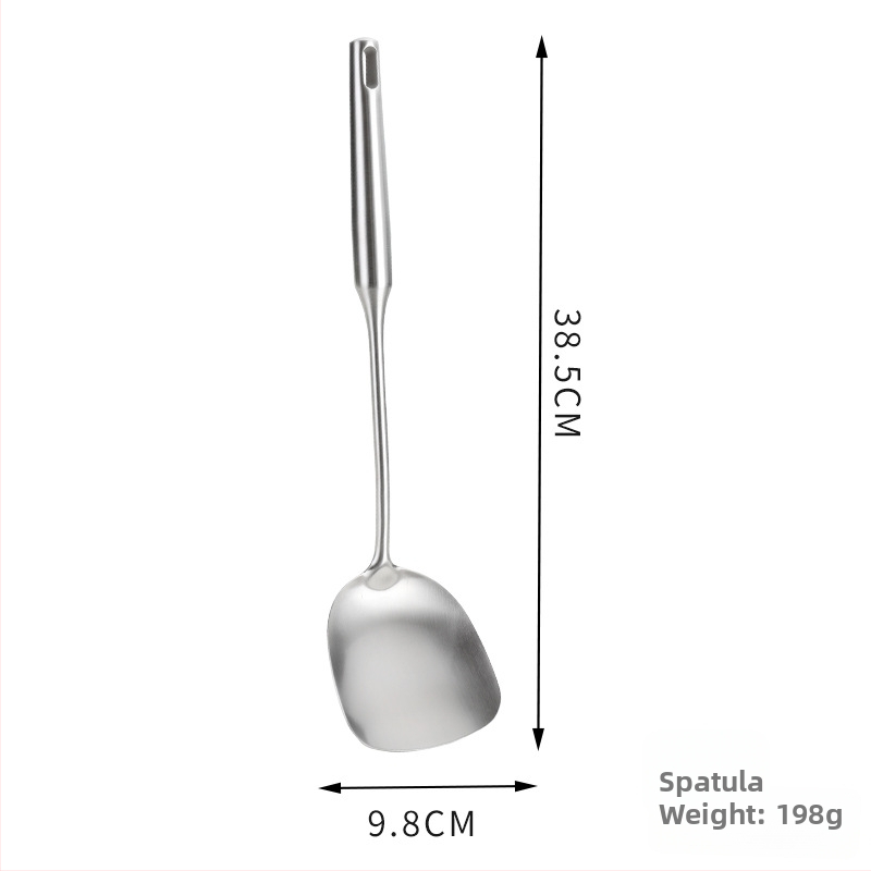 Set de 6 ustensile de bucătărie din oțel inoxidabil 304: spatulă, spatulă pentru prăjit, lingură, lingură cu găuri și încă două unelte de bucătărie.