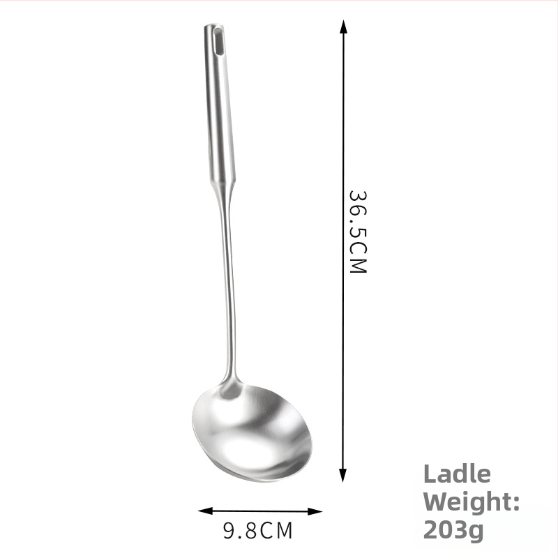 Set de 6 ustensile de bucătărie din oțel inoxidabil 304: spatulă, spatulă pentru prăjit, lingură, lingură cu găuri și încă două unelte de bucătărie.