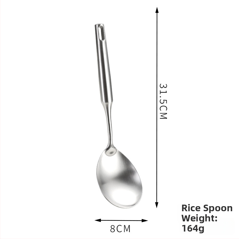 Set de 6 ustensile de bucătărie din oțel inoxidabil 304: spatulă, spatulă pentru prăjit, lingură, lingură cu găuri și încă două unelte de bucătărie.