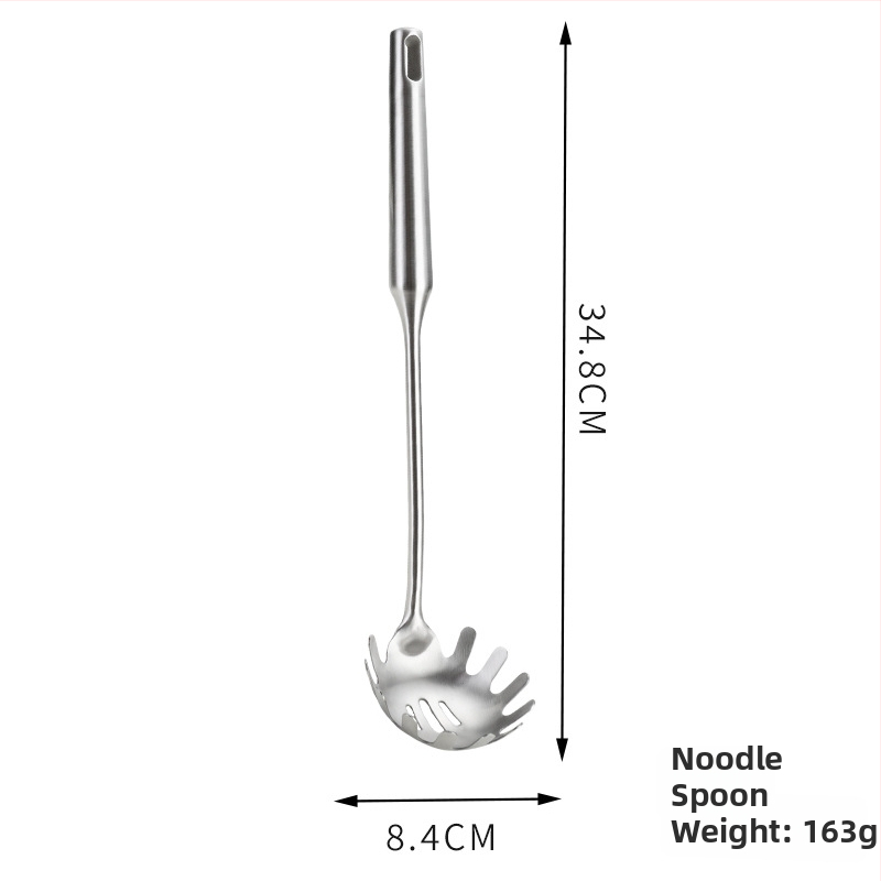 Set de 6 ustensile de bucătărie din oțel inoxidabil 304: spatulă, spatulă pentru prăjit, lingură, lingură cu găuri și încă două unelte de bucătărie.
