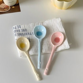 Lingură ceramică cu mâner lung, stil Instagram, pentru uz casnic, lingură drăguță de desert pentru ovăz și iaurt