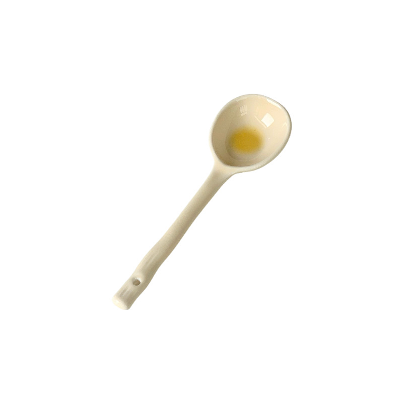 Lingură ceramică cu mâner lung, stil Instagram, pentru uz casnic, lingură drăguță de desert pentru ovăz și iaurt
