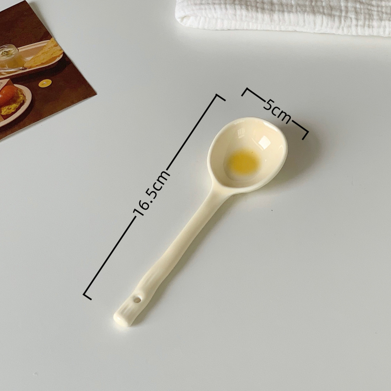 Lingură ceramică cu mâner lung, stil Instagram, pentru uz casnic, lingură drăguță de desert pentru ovăz și iaurt
