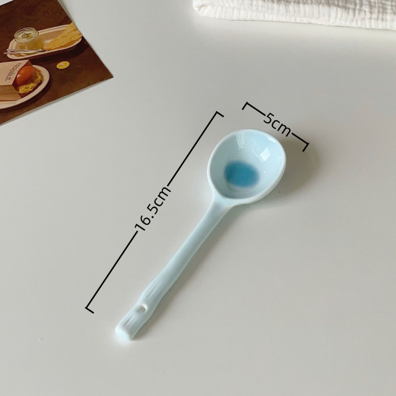 Lingură ceramică cu mâner lung, stil Instagram, pentru uz casnic, lingură drăguță de desert pentru ovăz și iaurt