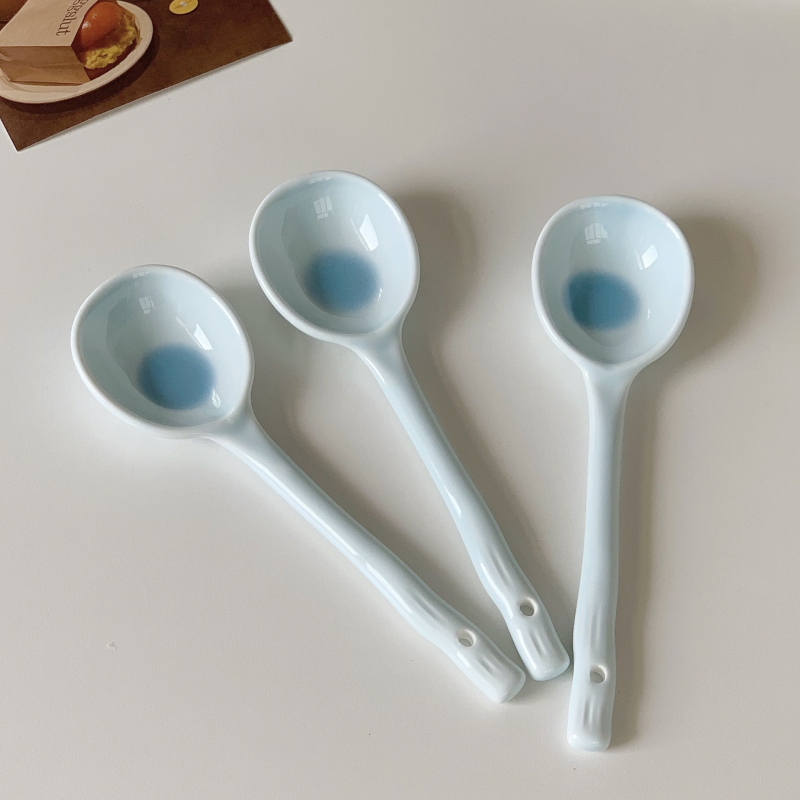 Lingură ceramică cu mâner lung, stil Instagram, pentru uz casnic, lingură drăguță de desert pentru ovăz și iaurt