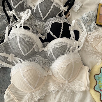 Seksi čipkasti grudnjak za žene s malim grudima, tanak push-up bez žice, s preslatkom mašnicom