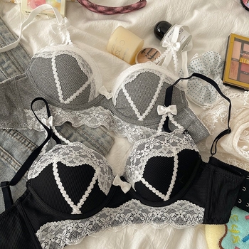 Seksi čipkasti grudnjak za žene s malim grudima, tanak push-up bez žice, s preslatkom mašnicom