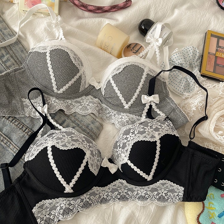 Seksi čipkasti grudnjak za žene s malim grudima, tanak push-up bez žice, s preslatkom mašnicom
