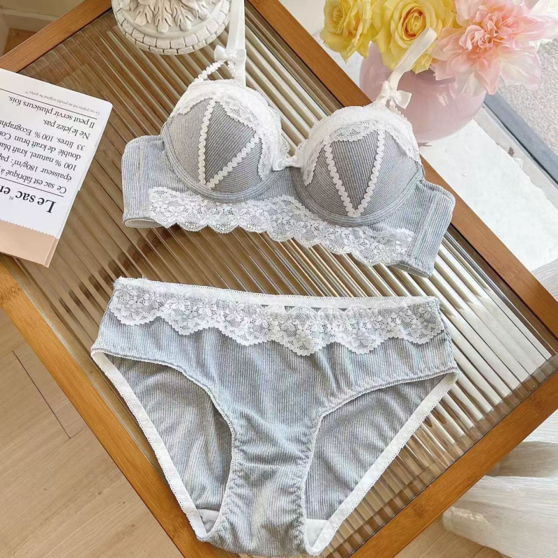 Seksi čipkasti grudnjak za žene s malim grudima, tanak push-up bez žice, s preslatkom mašnicom