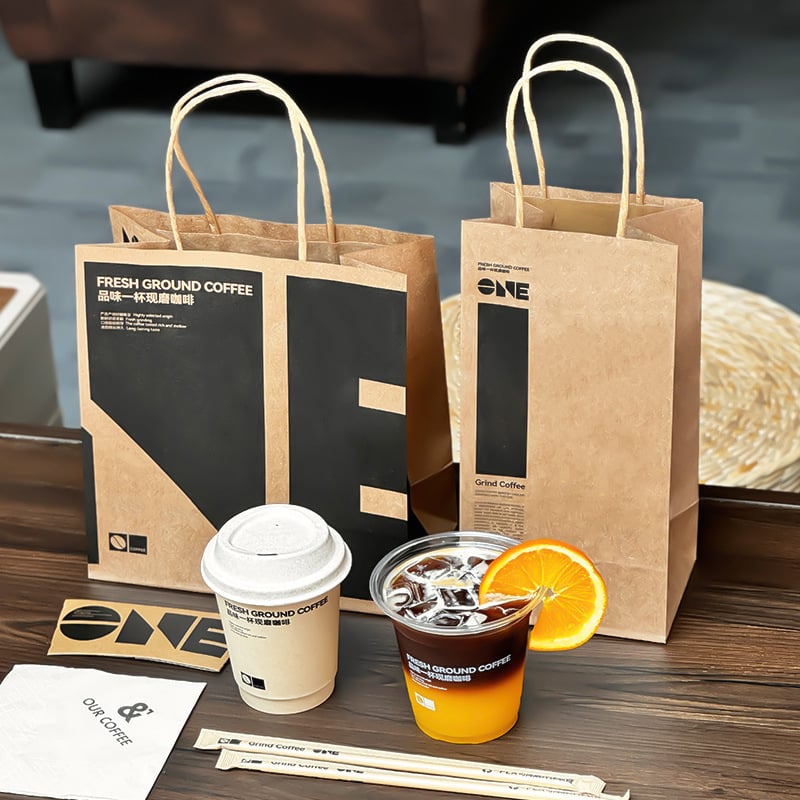Geantă tote din hârtie kraft pentru cafea și ceai cu lapte, pentru un singur pahar sau două pahare, pentru luat la pachet