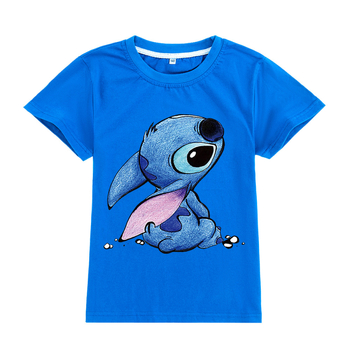 Stitch gyerekeknek szánt rövid ujjú póló karikatúra nyomással, kerek nyakú, 95% pamut, A594