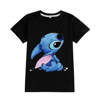 Stitch gyerekeknek szánt rövid ujjú póló karikatúra nyomással, kerek nyakú, 95% pamut, A594