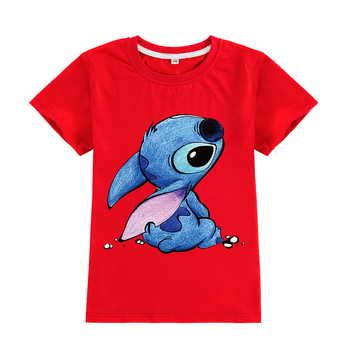 Stitch gyerekeknek szánt rövid ujjú póló karikatúra nyomással, kerek nyakú, 95% pamut, A594