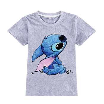 Stitch gyerekeknek szánt rövid ujjú póló karikatúra nyomással, kerek nyakú, 95% pamut, A594