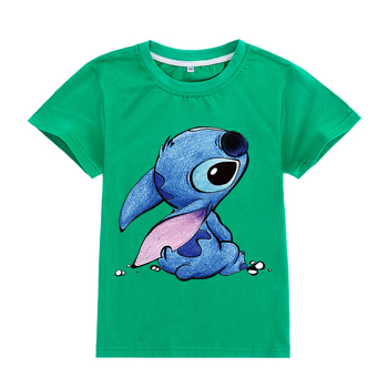 Stitch gyerekeknek szánt rövid ujjú póló karikatúra nyomással, kerek nyakú, 95% pamut, A594