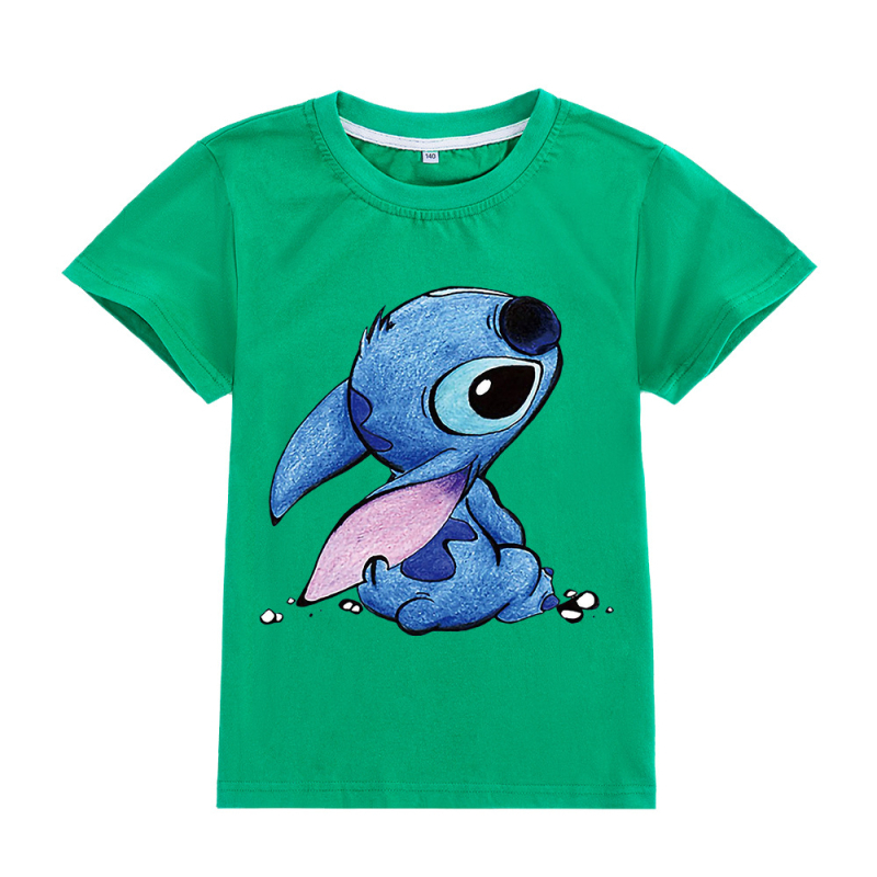Stitch gyerekeknek szánt rövid ujjú póló karikatúra nyomással, kerek nyakú, 95% pamut, A594