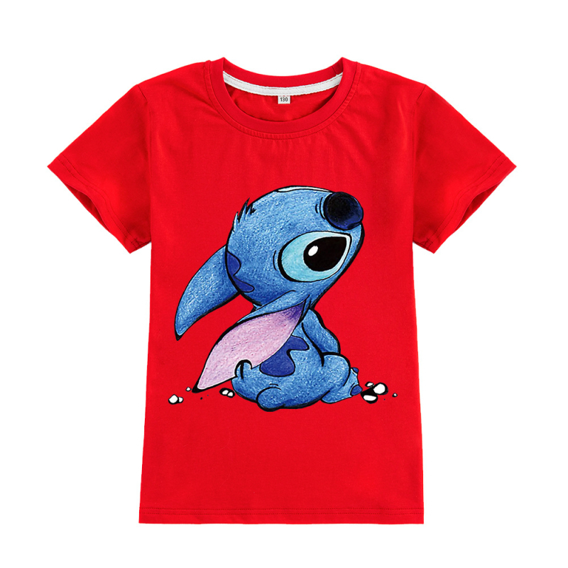 Stitch gyerekeknek szánt rövid ujjú póló karikatúra nyomással, kerek nyakú, 95% pamut, A594