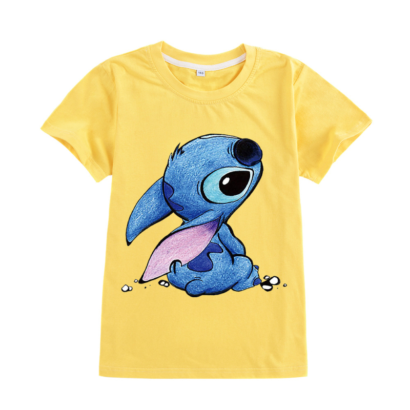 Stitch gyerekeknek szánt rövid ujjú póló karikatúra nyomással, kerek nyakú, 95% pamut, A594