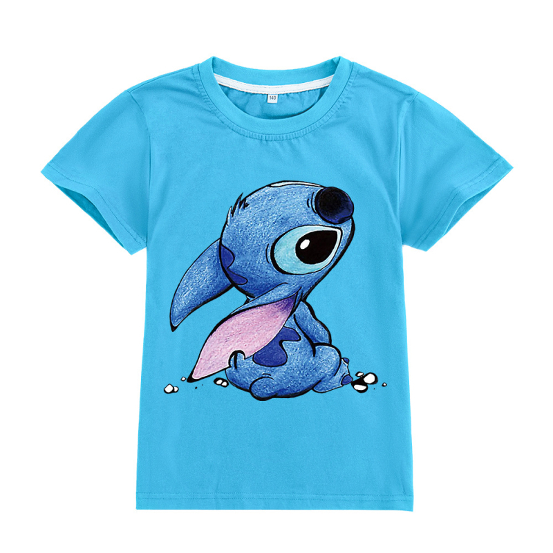 Stitch gyerekeknek szánt rövid ujjú póló karikatúra nyomással, kerek nyakú, 95% pamut, A594