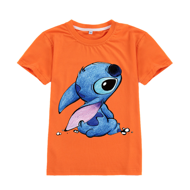 Stitch gyerekeknek szánt rövid ujjú póló karikatúra nyomással, kerek nyakú, 95% pamut, A594