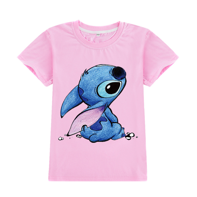 Stitch gyerekeknek szánt rövid ujjú póló karikatúra nyomással, kerek nyakú, 95% pamut, A594