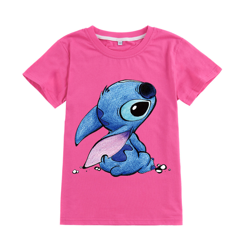 Stitch gyerekeknek szánt rövid ujjú póló karikatúra nyomással, kerek nyakú, 95% pamut, A594