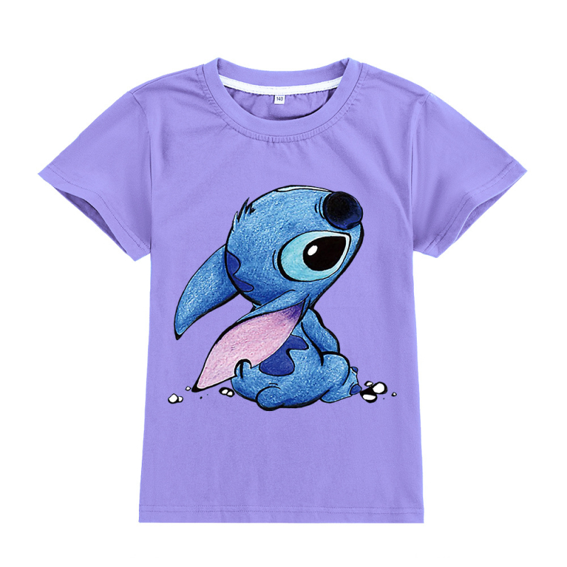 Stitch gyerekeknek szánt rövid ujjú póló karikatúra nyomással, kerek nyakú, 95% pamut, A594