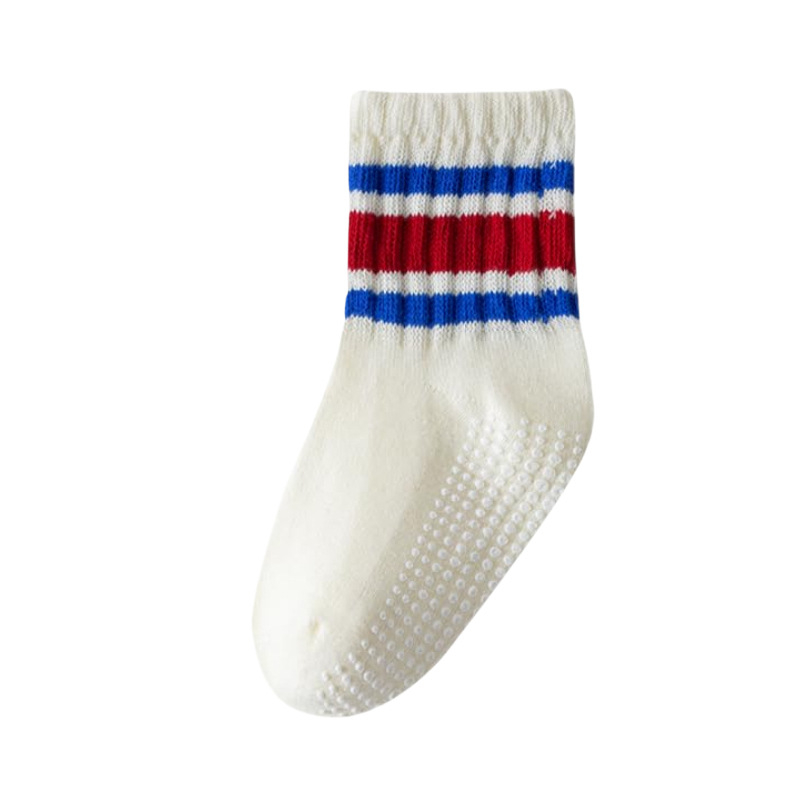 Baba csúszásmentes zokni, uniszex pamut, retro csíkos mintával