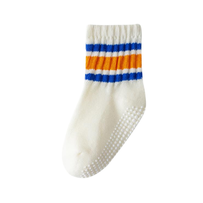 Baba csúszásmentes zokni, uniszex pamut, retro csíkos mintával