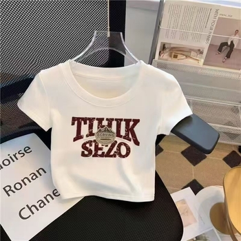 100% pamut gyerekeknek szóló lány rövid ujjú cropped felső, magas derekú, fehér, nyári stílus.