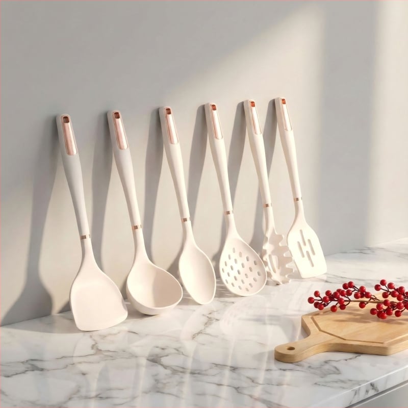 Spatulă din silicon alb, de calitate alimentară, rezistentă la temperaturi înalte, pentru uz casnic, spatulă antiaderentă pentru tigăi, ustensile de bucătărie, spatulă de gătit și lingură de supă