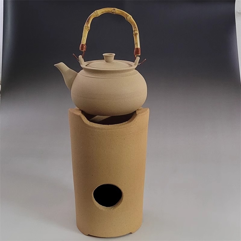 Set de ceai din ceramică rezistentă la temperaturi înalte, cu gură rotundă și înălțime, sobă cu cărbuni pentru prepararea ceaiului; ceainic ceramic pentru exterior