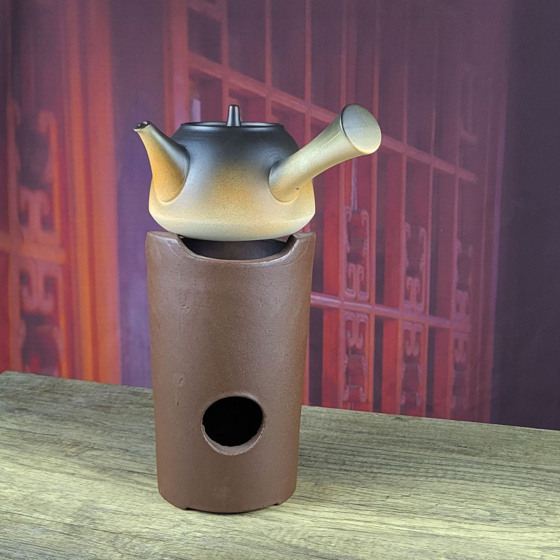 Set de ceai din ceramică rezistentă la temperaturi înalte, cu gură rotundă și înălțime, sobă cu cărbuni pentru prepararea ceaiului; ceainic ceramic pentru exterior