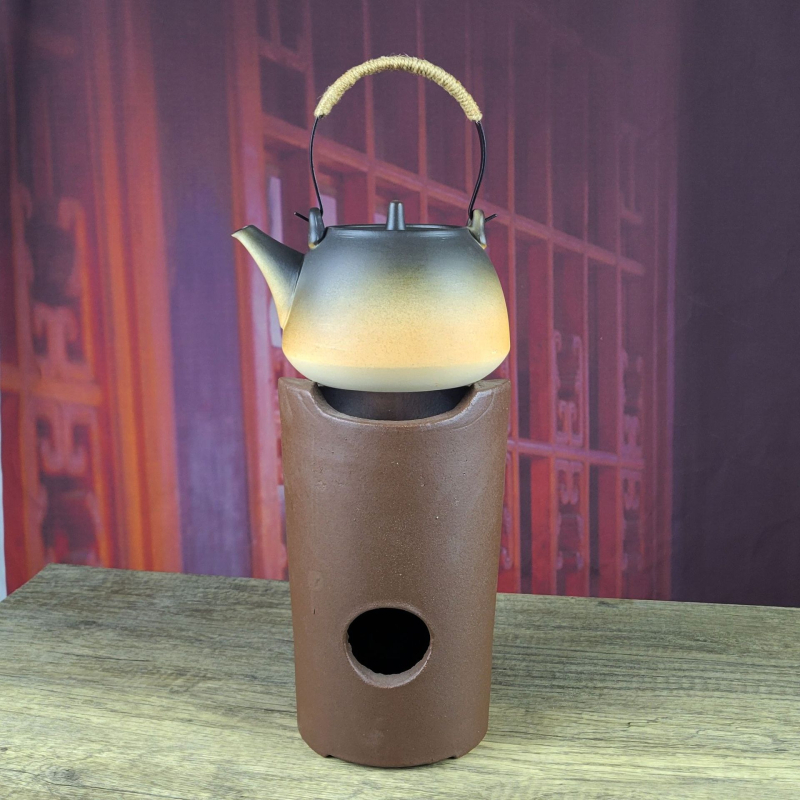 Set de ceai din ceramică rezistentă la temperaturi înalte, cu gură rotundă și înălțime, sobă cu cărbuni pentru prepararea ceaiului; ceainic ceramic pentru exterior