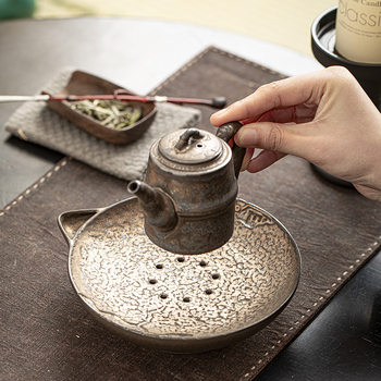 Set ceramic pentru ceremonia ceaiului în stil Zen, inspirat de wabi-sabi: suport pentru ceainic, tavă de servire ceai, recipient pentru depozitarea apei și plăcuță pentru infuzare uscată