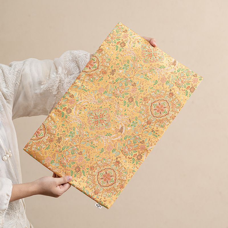 Covoraș de masă pentru ceai, dreptunghiular, broderie brocart auriu cu doi fenix, gros, izolație termică pentru ceai și suport pentru ceainic, accesorii textile