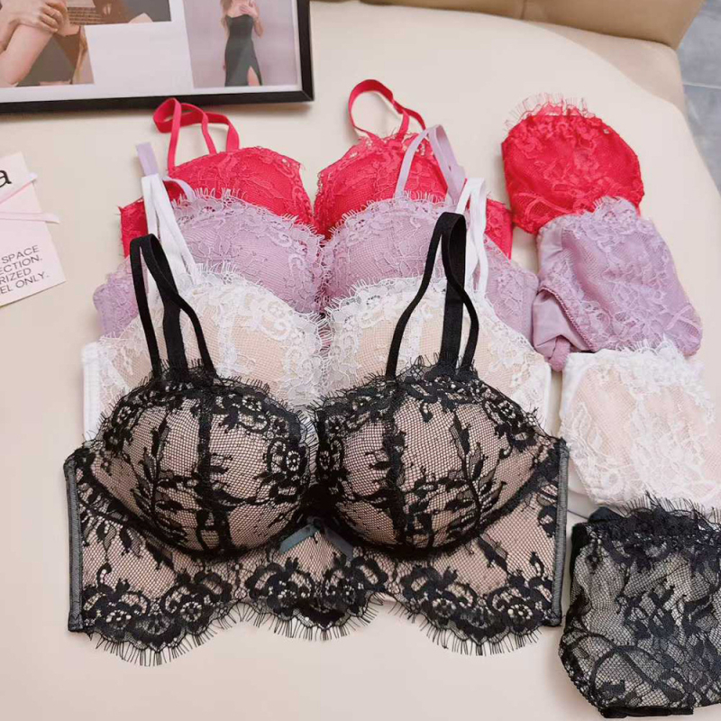 Čipkasti set grudnjaka za male grudi, 3/4 košarice, anti-sagging, seksi