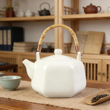 Ceainic cu mâner din rădăcină de bambus și sârmă de cupru, corp din sticlă-ceramică, stil retro pastoral