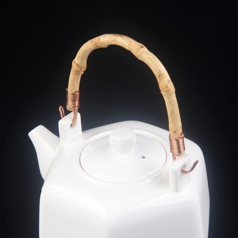 Ceainic cu mâner din rădăcină de bambus și sârmă de cupru, corp din sticlă-ceramică, stil retro pastoral