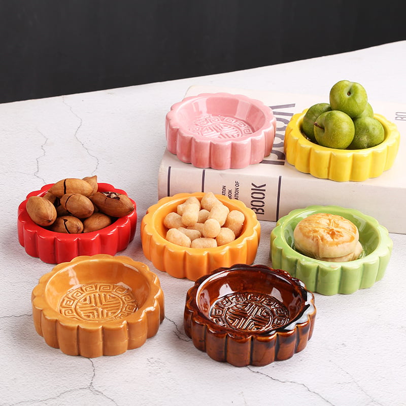Farfurie ceramică rotundă în stil chinezesc pentru mooncake, sosuri, fructe uscate și bomboane