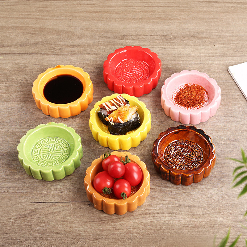 Farfurie ceramică rotundă în stil chinezesc pentru mooncake, sosuri, fructe uscate și bomboane