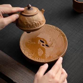 Suport ceramic pentru ceainic cu motiv dragon, tavă de ceai glazurată – accesorii vintage pentru ceremonia ceaiului