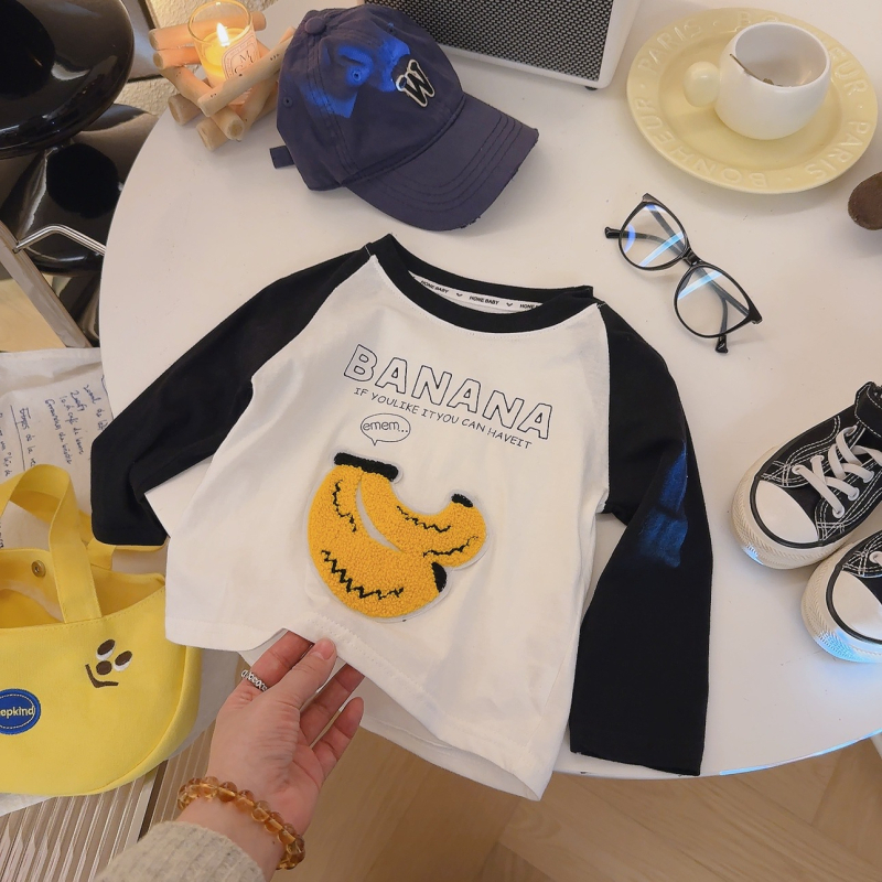 100% pamut gyerekeknek Raglán ujjú hosszú felső hímzett, kontrasztos színekkel, uniszex, tavasz–ősz stílus
