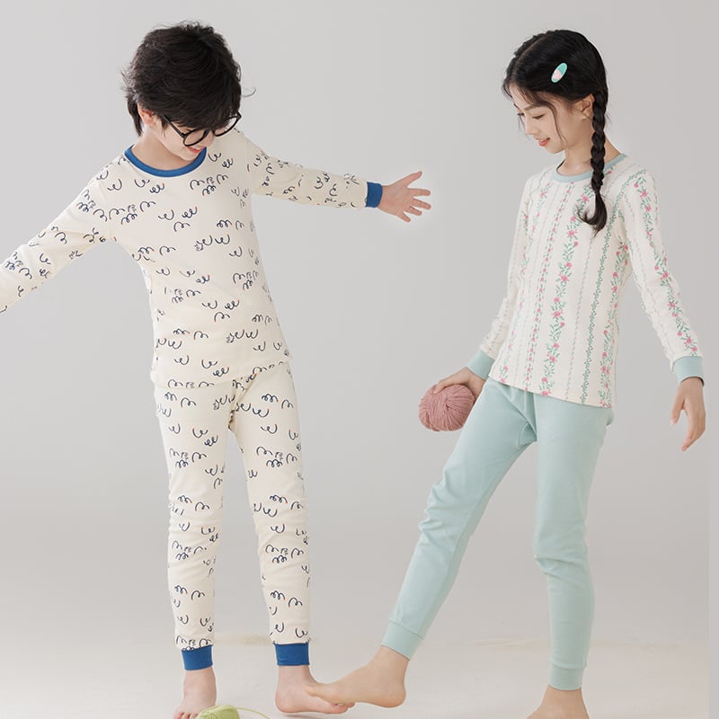 Set termic din bumbac pentru copii – Bluza cu guler rotund și pantaloni, pentru iarnă și toamnă